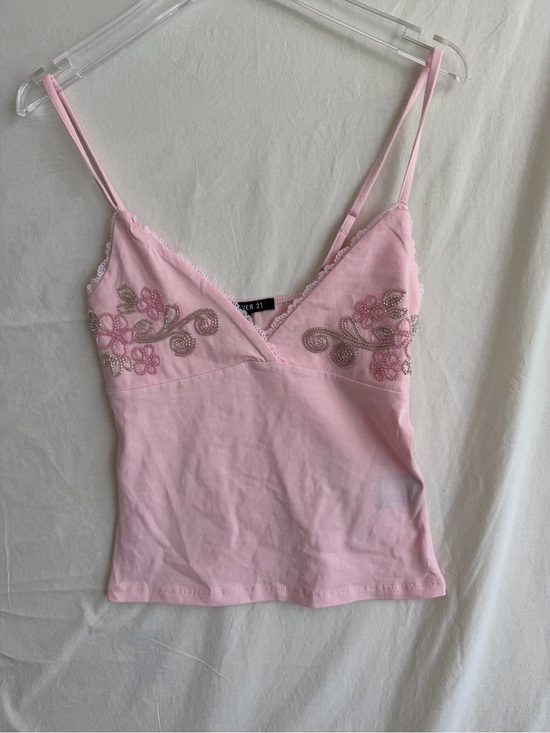 Forever 21 Tops - Forever 21 Light Pink Beaded Lace-Trim Spaghetti Strap Cami